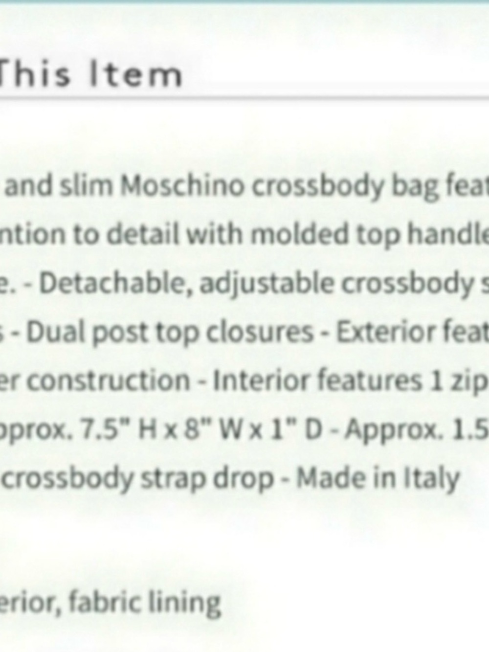 Authentic Moschino top handle mini shopper crossbody belt bag, or tote white - Picture 7 of 7